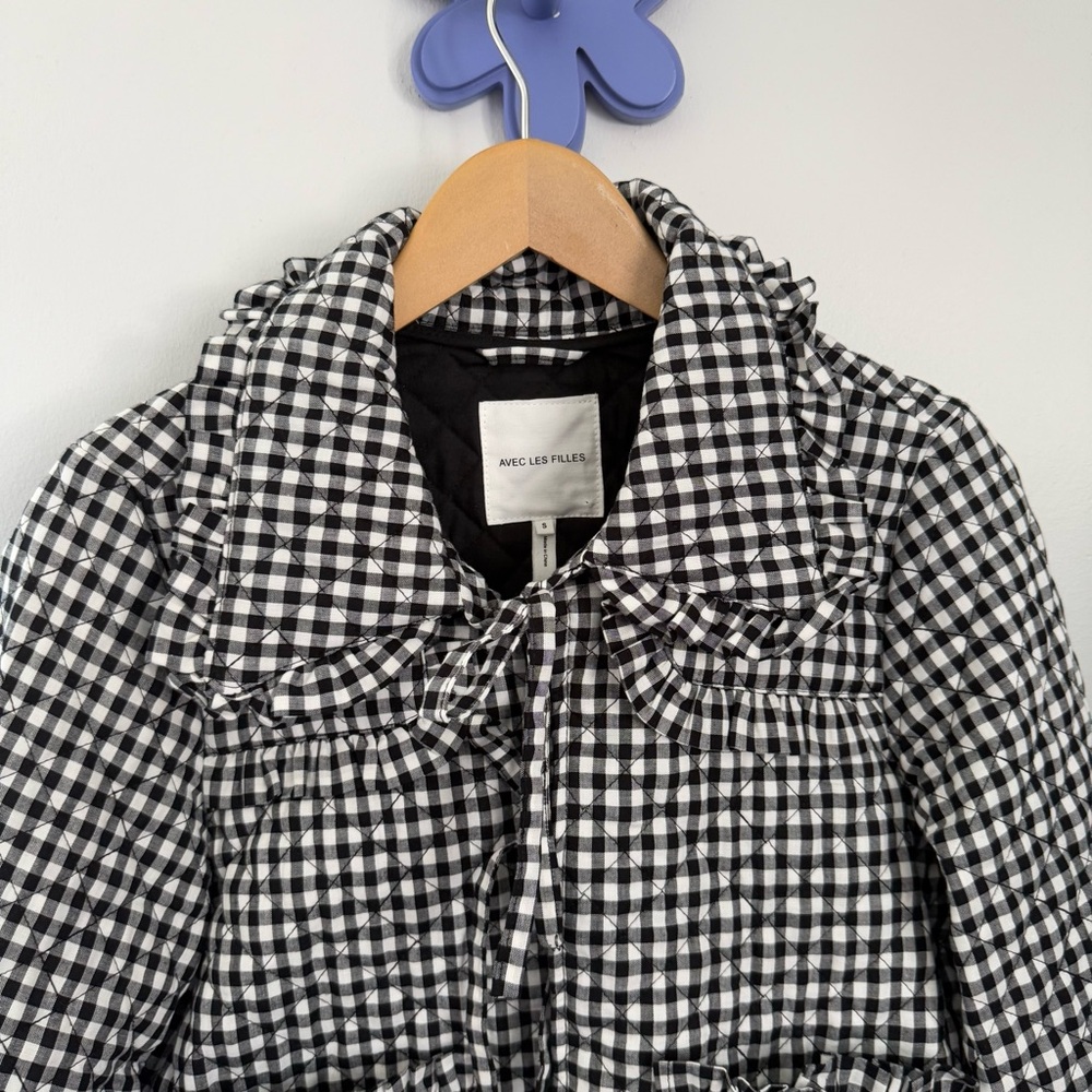 Avec Les Filles Small Maura Bow Tie Check Jacket Black White - Picture 5 of 9